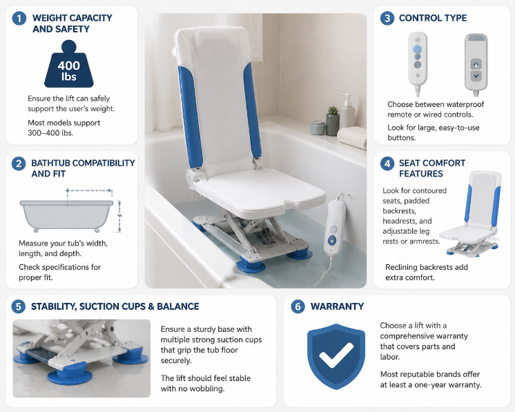 factors of choosing the right bath lift 適切なバスリフトを選択するための要素