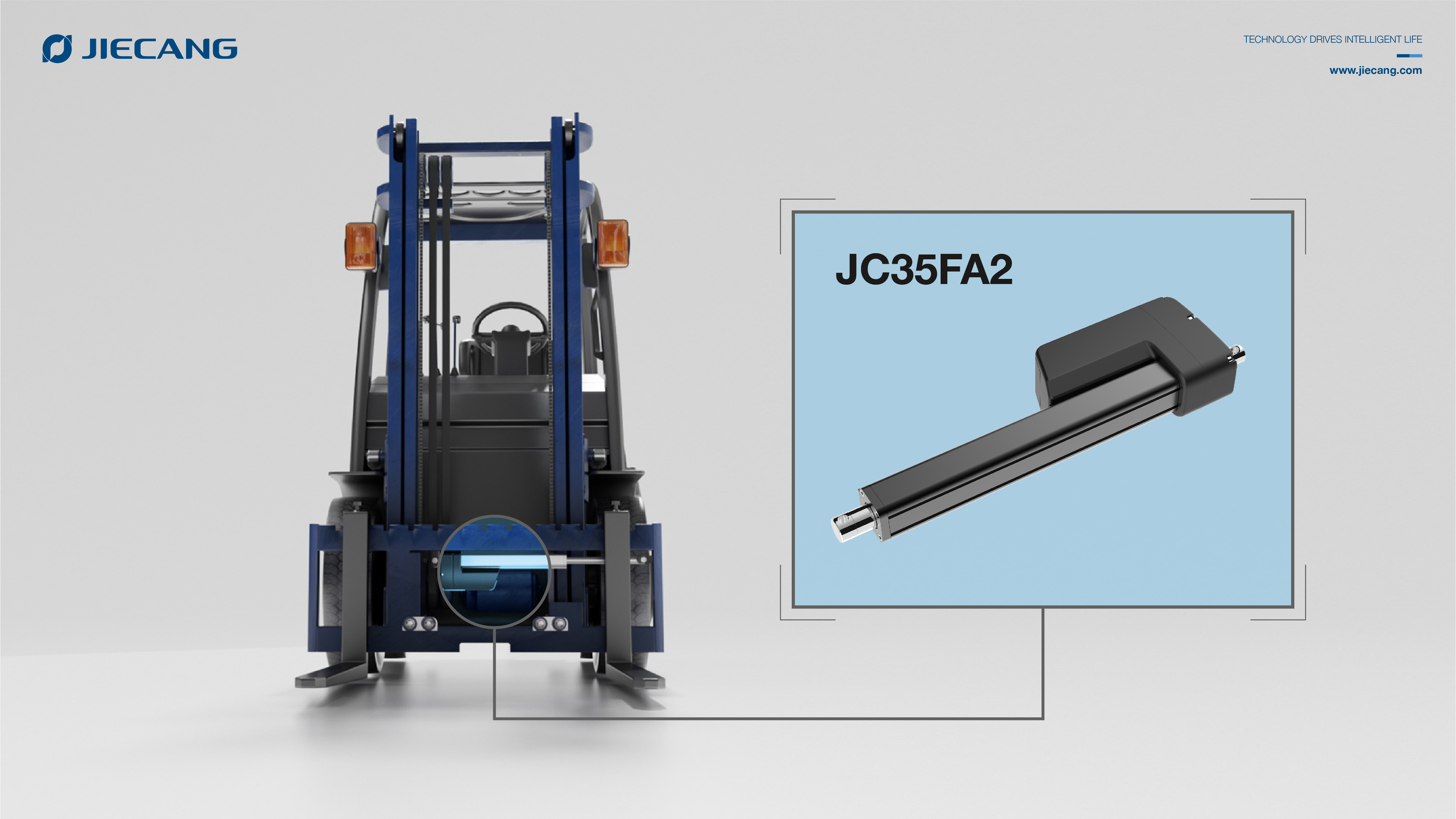 電動サイドシフターに適用された電動アクチュエータJC35FA2の拡大図